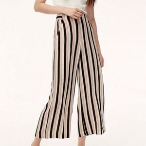 Aritzia Wilfred FAUN high rise striped wide leg cropped pants black white tan M